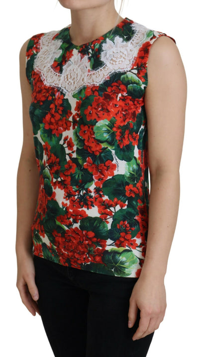 Débardeur en laine et dentelle florale blanche Dolce &amp; Gabbana