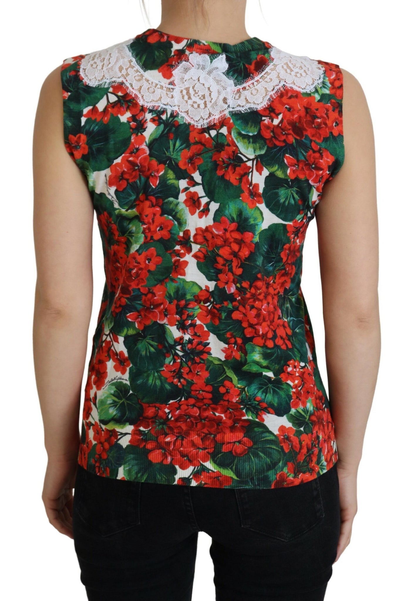Débardeur en laine et dentelle florale blanche Dolce &amp; Gabbana