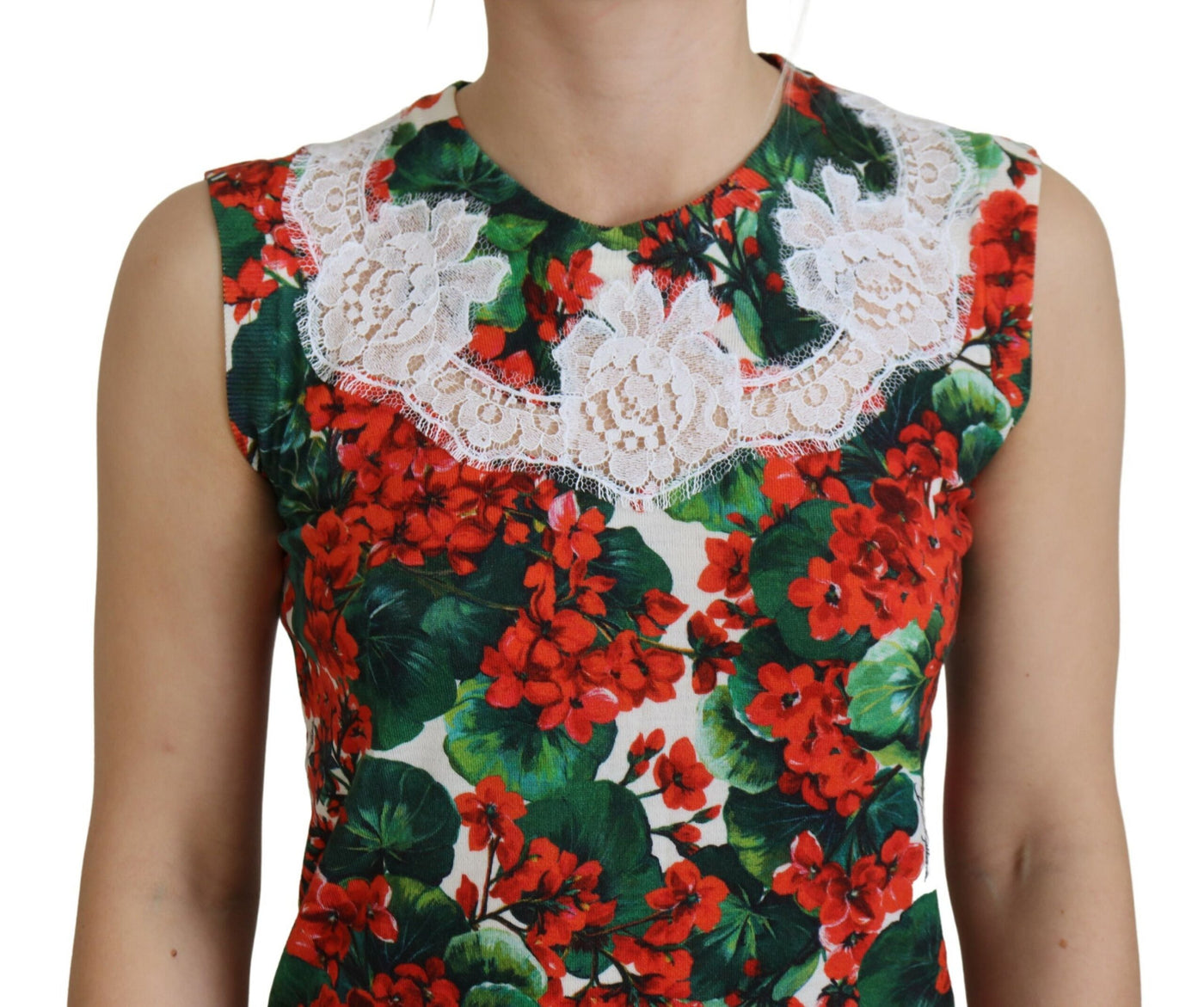 Débardeur en laine et dentelle florale blanche Dolce &amp; Gabbana