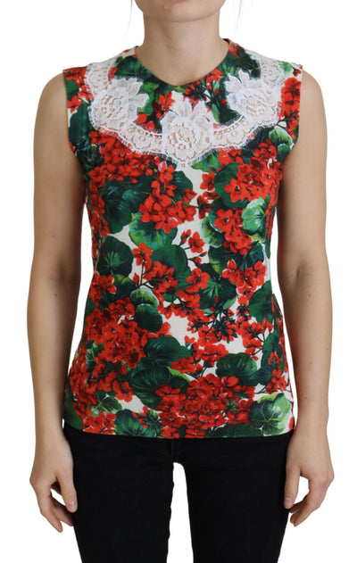 Débardeur en laine et dentelle florale blanche Dolce &amp; Gabbana