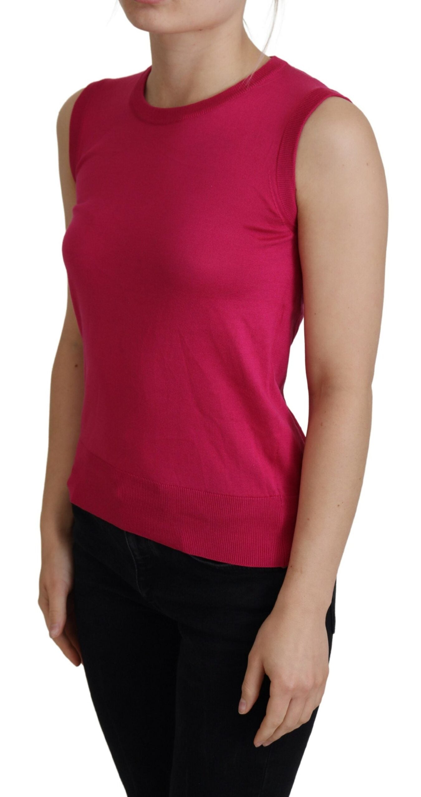 Dolce &amp; Gabbana roze zijden vest pullover ronde hals tanktop