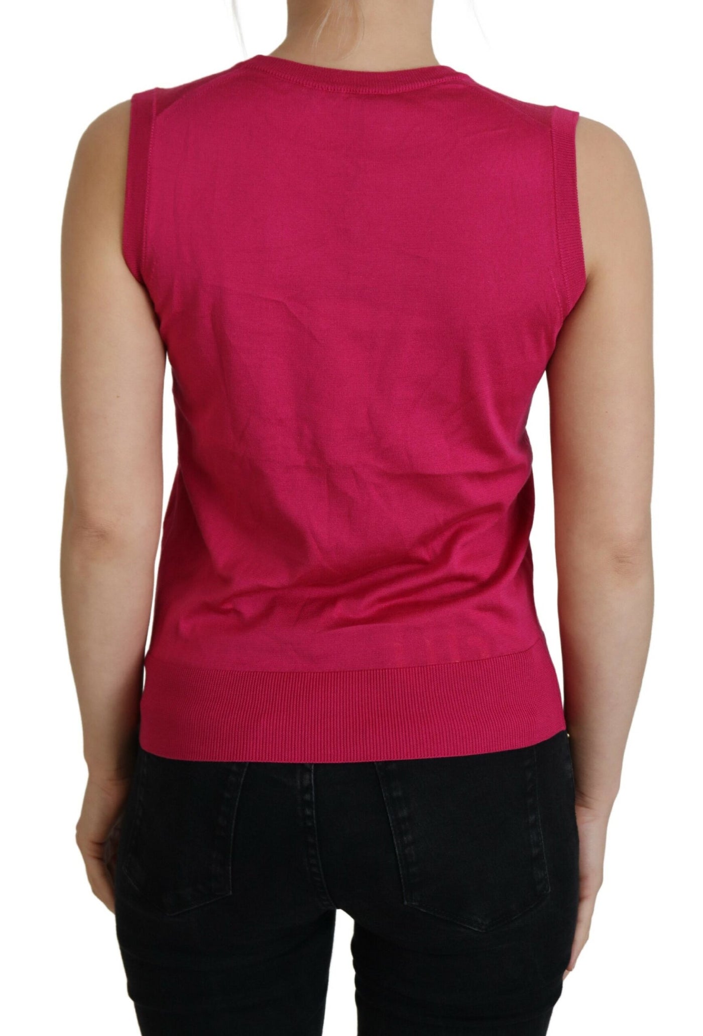 Dolce &amp; Gabbana roze zijden vest pullover ronde hals tanktop