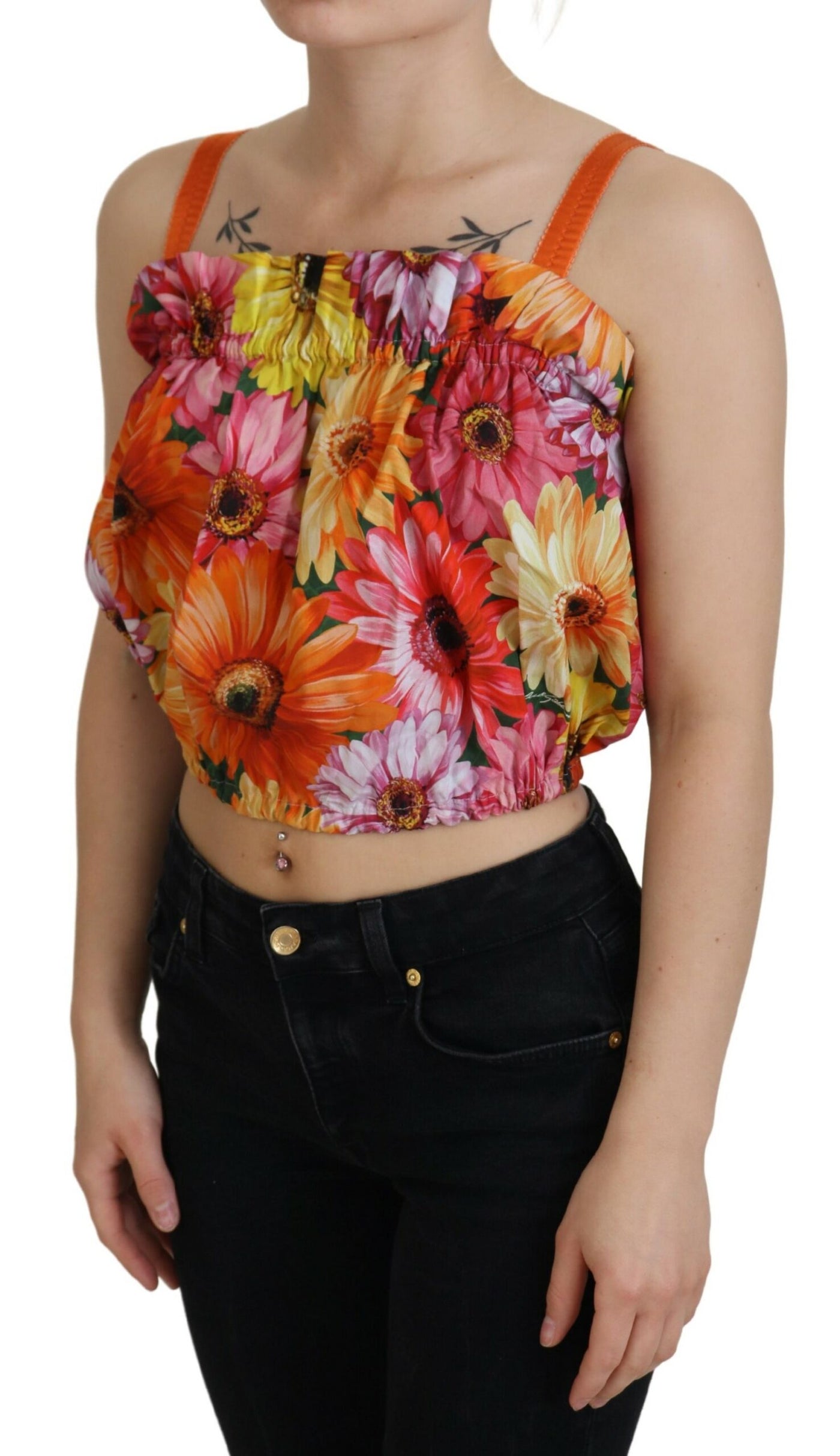 Dolce &amp; Gabbana Blouse Cropped Bloemen Katoenen Tanktop