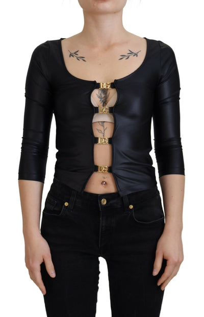 Dolce &amp; Gabbana Zwarte katoenen stretch top met open borst en driekwartmouwen