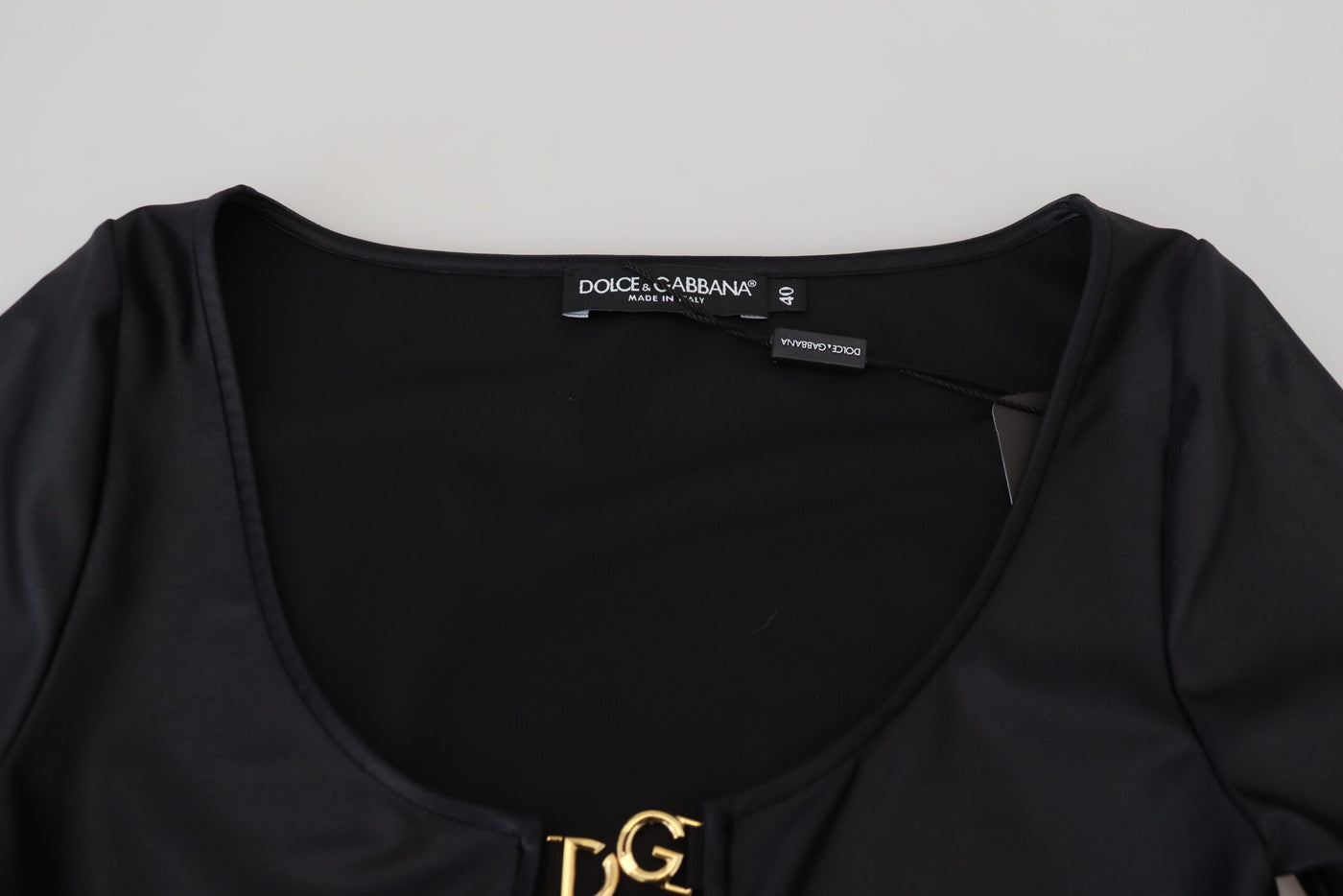 Dolce &amp; Gabbana Zwarte katoenen stretch top met open borst en driekwartmouwen