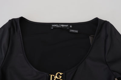 Dolce &amp; Gabbana Zwarte katoenen stretch top met open borst en driekwartmouwen