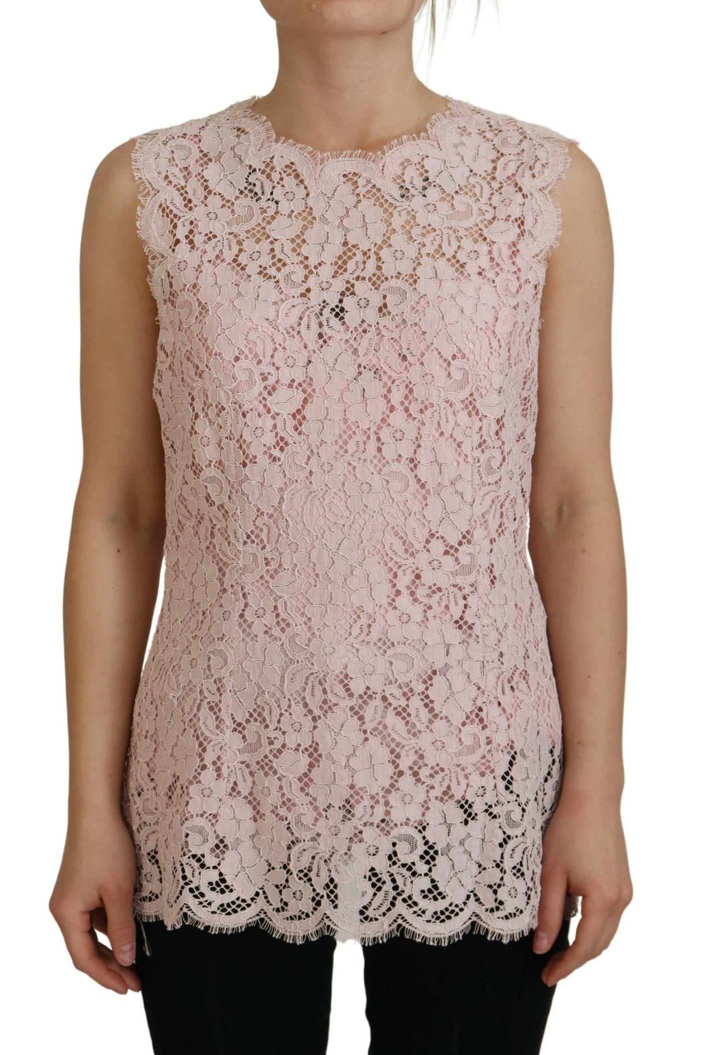Dolce &amp; Gabbana roze bloemenkanten mouwloze tanktop