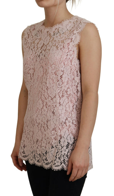 Dolce &amp; Gabbana roze bloemenkanten mouwloze tanktop