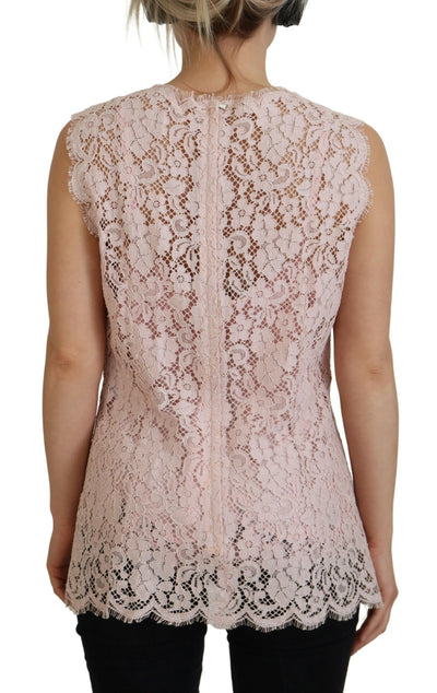Dolce &amp; Gabbana roze bloemenkanten mouwloze tanktop
