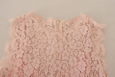 Dolce &amp; Gabbana roze bloemenkanten mouwloze tanktop