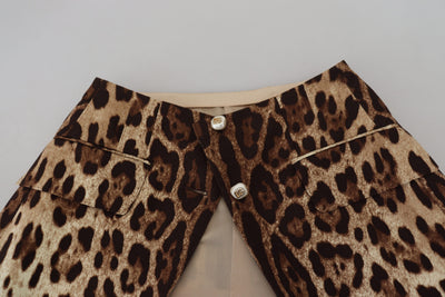 Mini-jupe trapèze en laine à imprimé léopard marron Dolce &amp; Gabbana