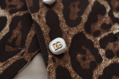 Mini-jupe trapèze en laine à imprimé léopard marron Dolce &amp; Gabbana