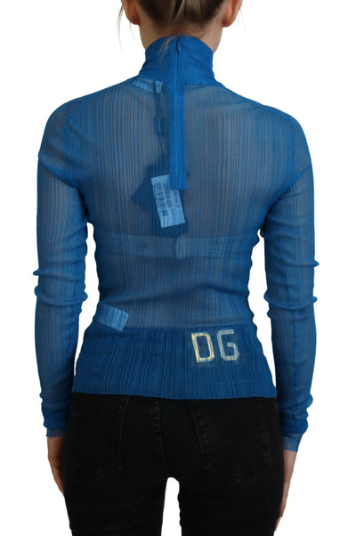 Chemisier à manches longues et col roulé en maille bleue Dolce &amp; Gabbana