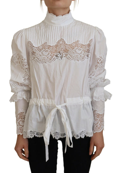 Dolce &amp; Gabbana Witte Katoenen Blouse met Kanten Rand en Col