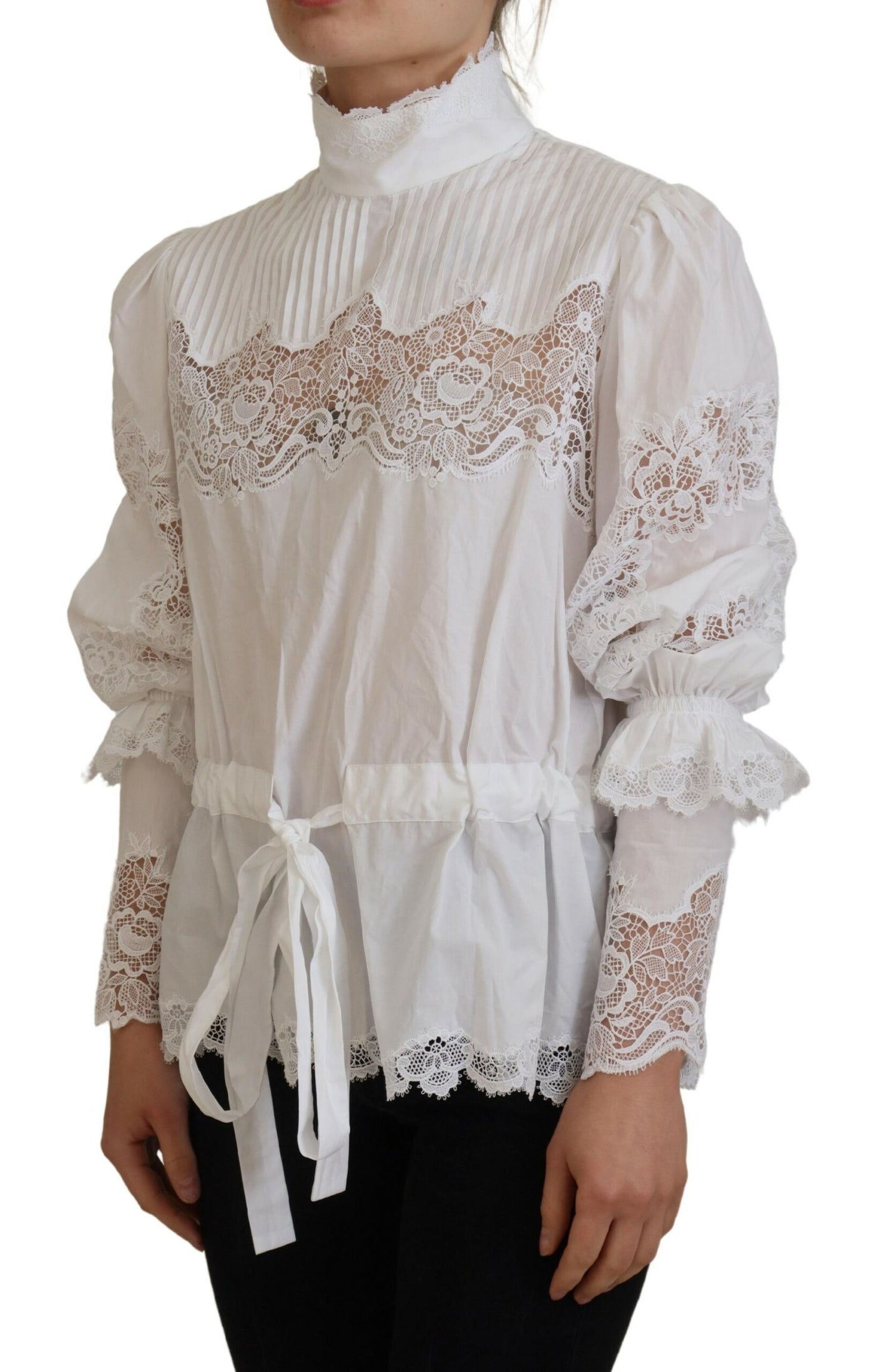 Dolce &amp; Gabbana Witte Katoenen Blouse met Kanten Rand en Col