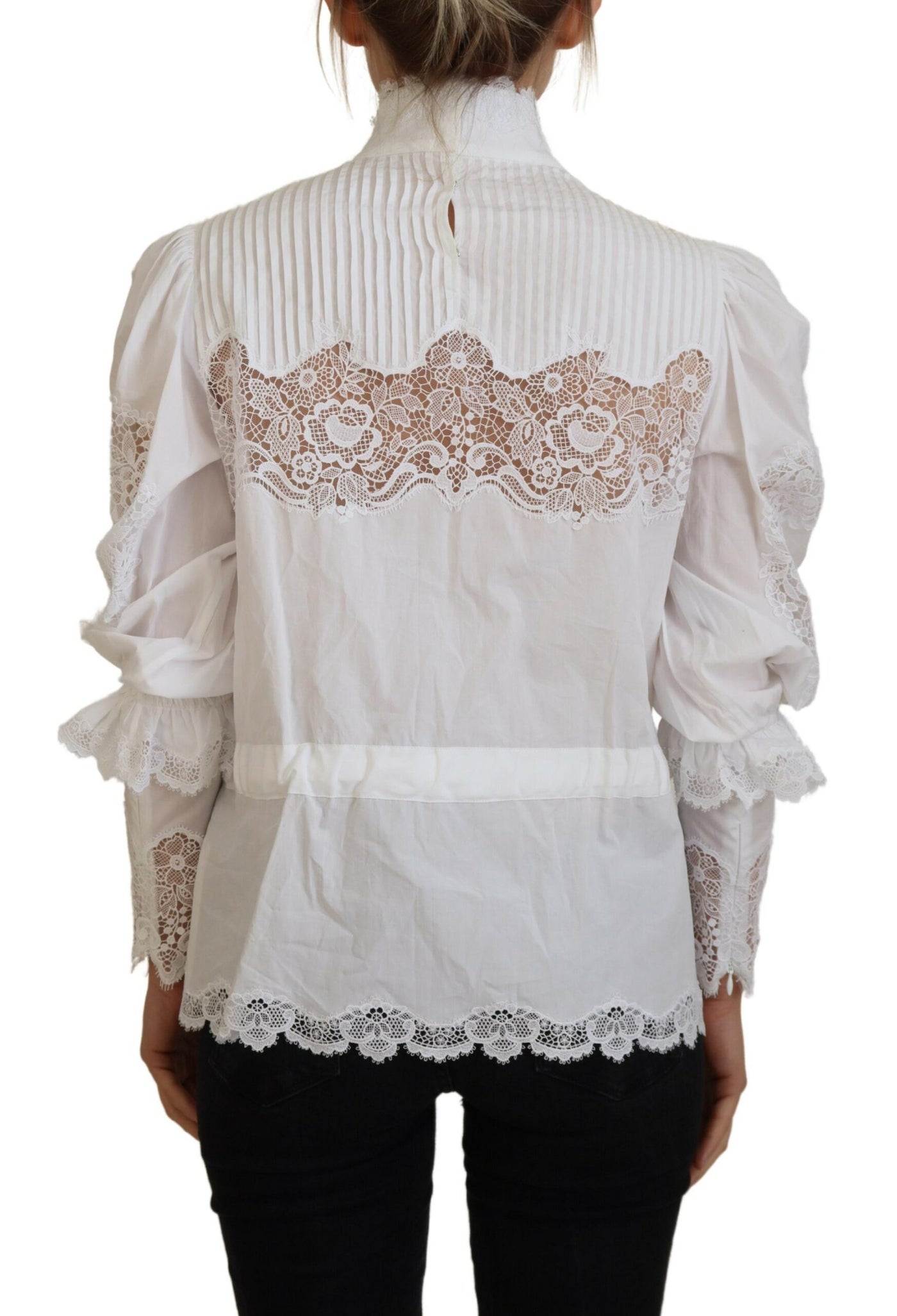 Dolce &amp; Gabbana Witte Katoenen Blouse met Kanten Rand en Col