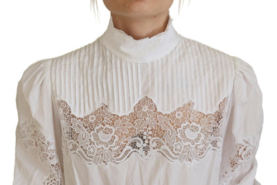 Dolce &amp; Gabbana Witte Katoenen Blouse met Kanten Rand en Col