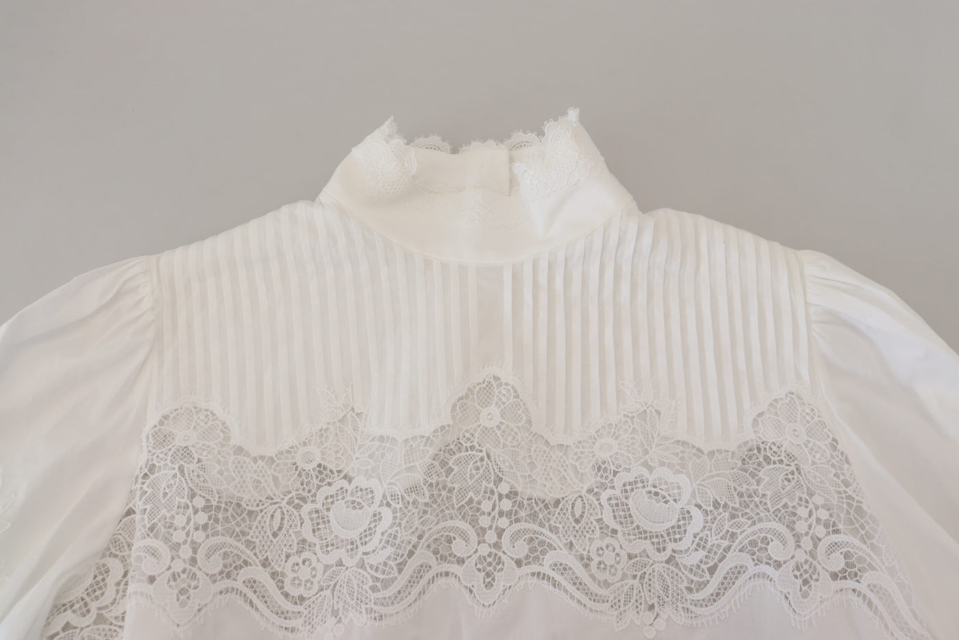 Dolce &amp; Gabbana Witte Katoenen Blouse met Kanten Rand en Col