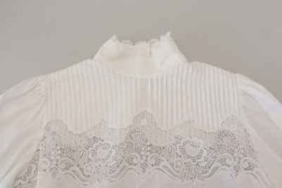 Dolce &amp; Gabbana Witte Katoenen Blouse met Kanten Rand en Col
