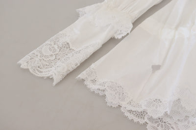 Dolce &amp; Gabbana Witte Katoenen Blouse met Kanten Rand en Col