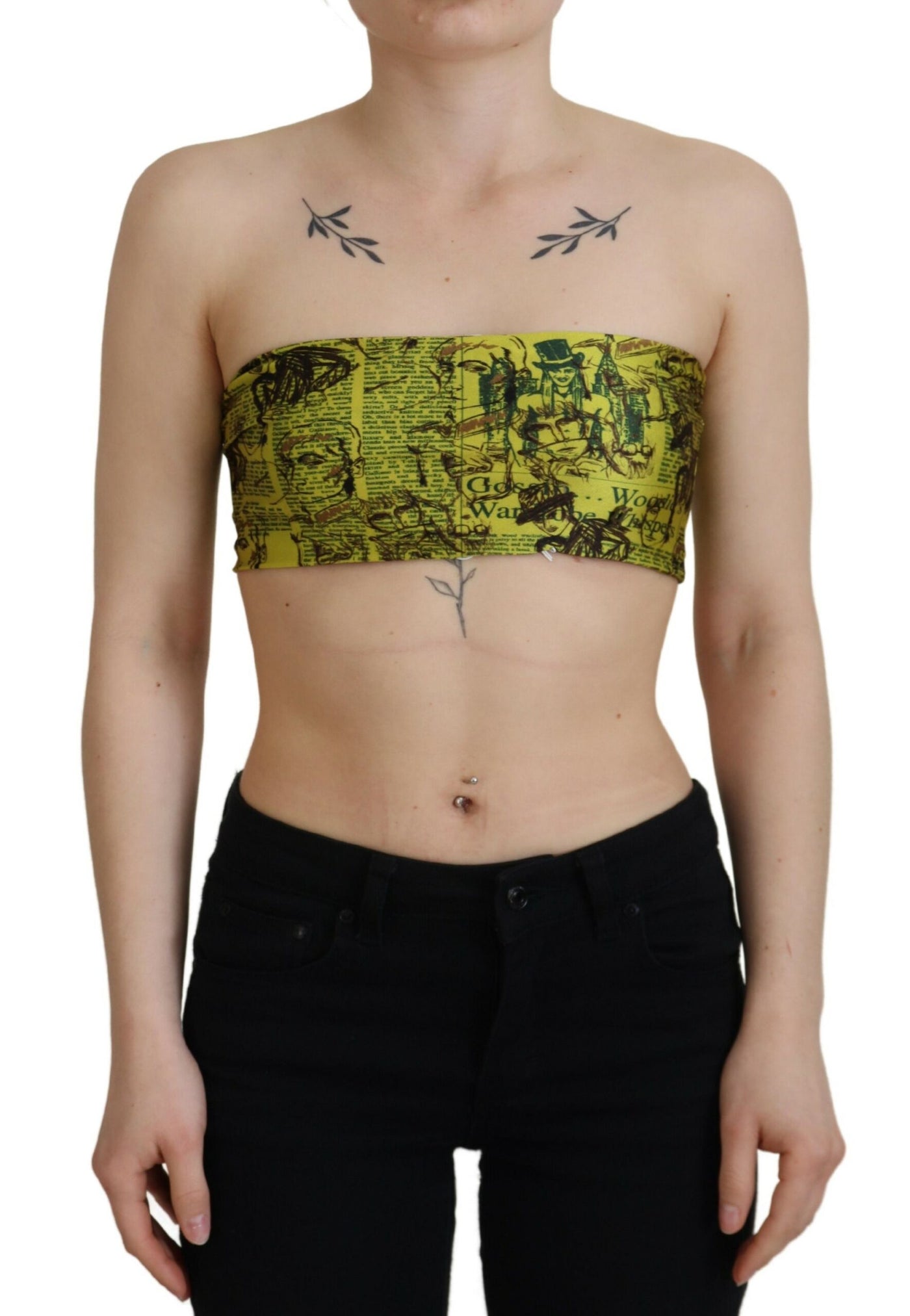John Galliano Gele grafische print nylon strapless crop top