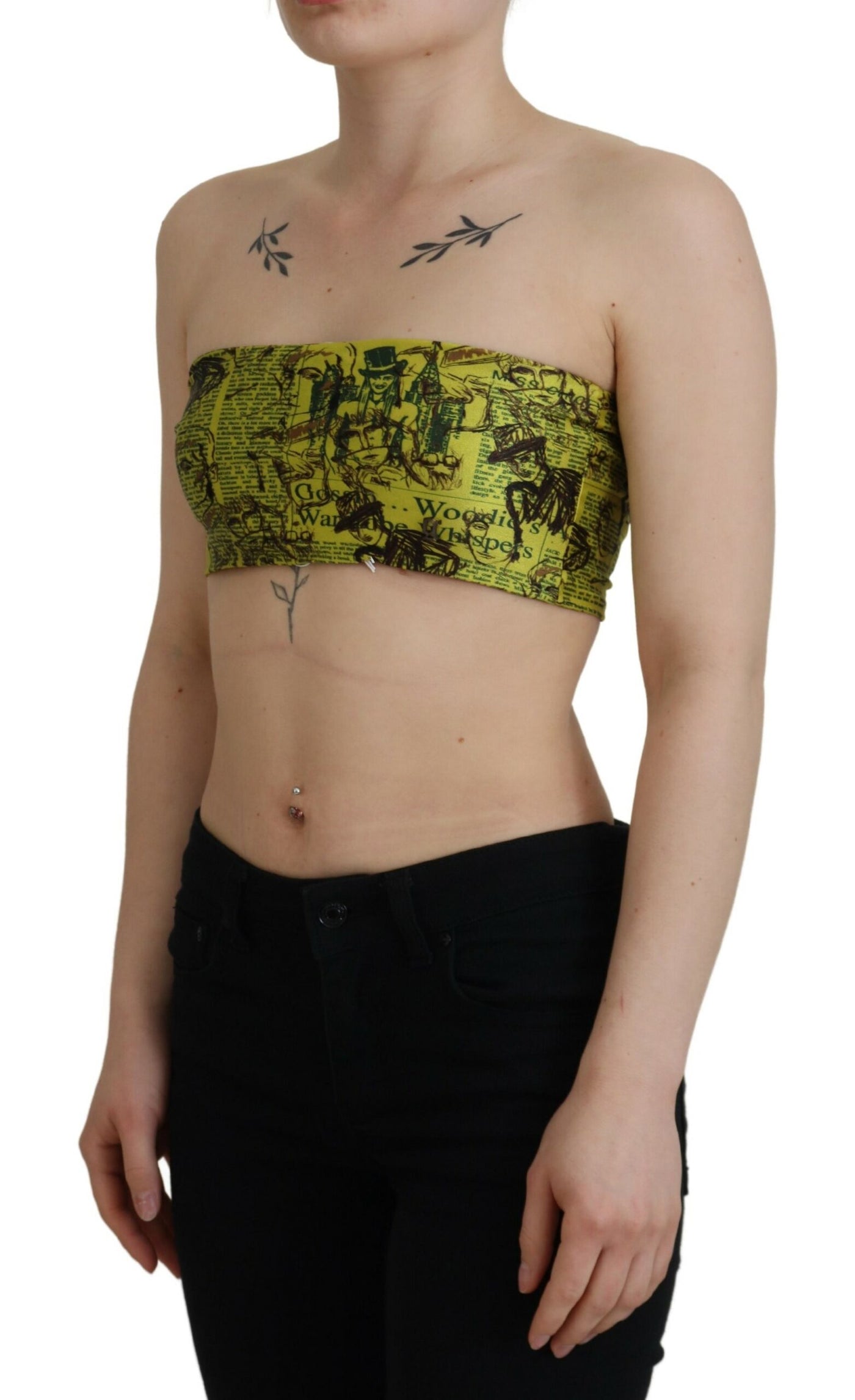 John Galliano Gele grafische print nylon strapless crop top