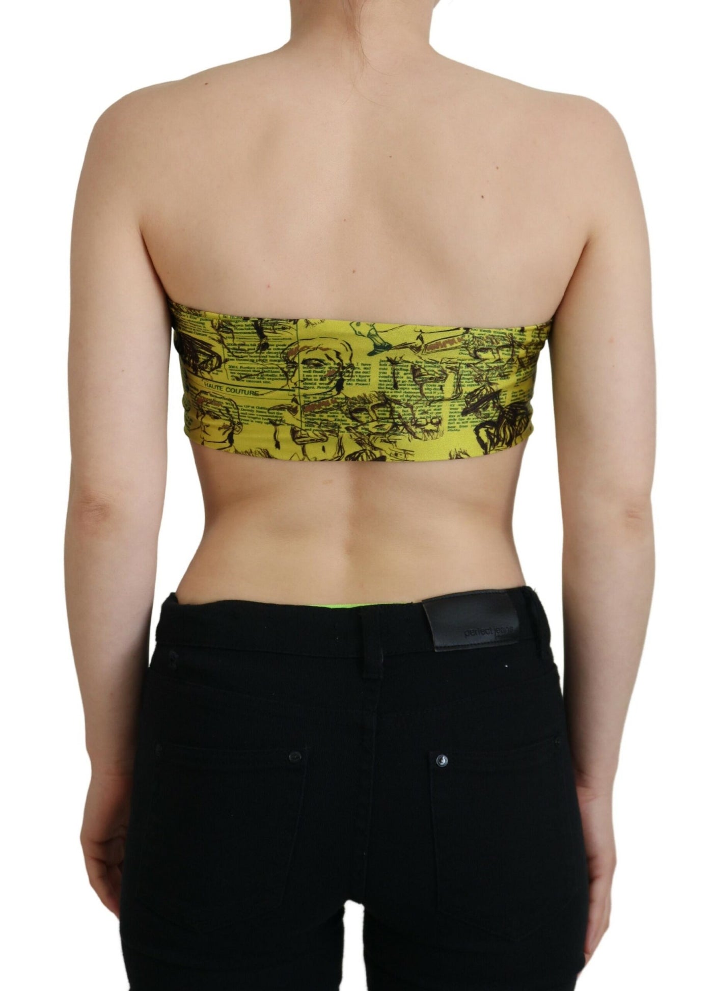 John Galliano Gele grafische print nylon strapless crop top