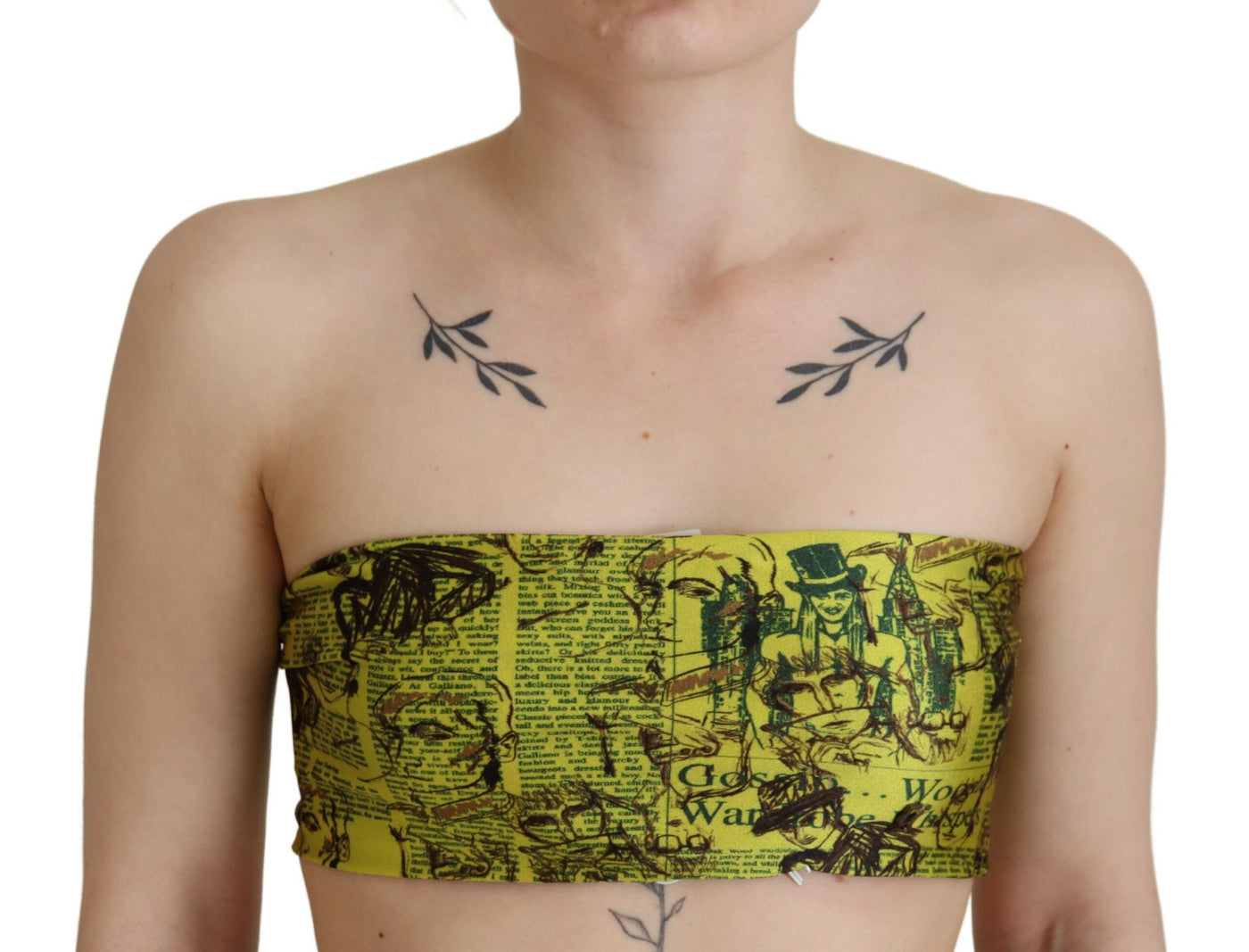 John Galliano Gele grafische print nylon strapless crop top