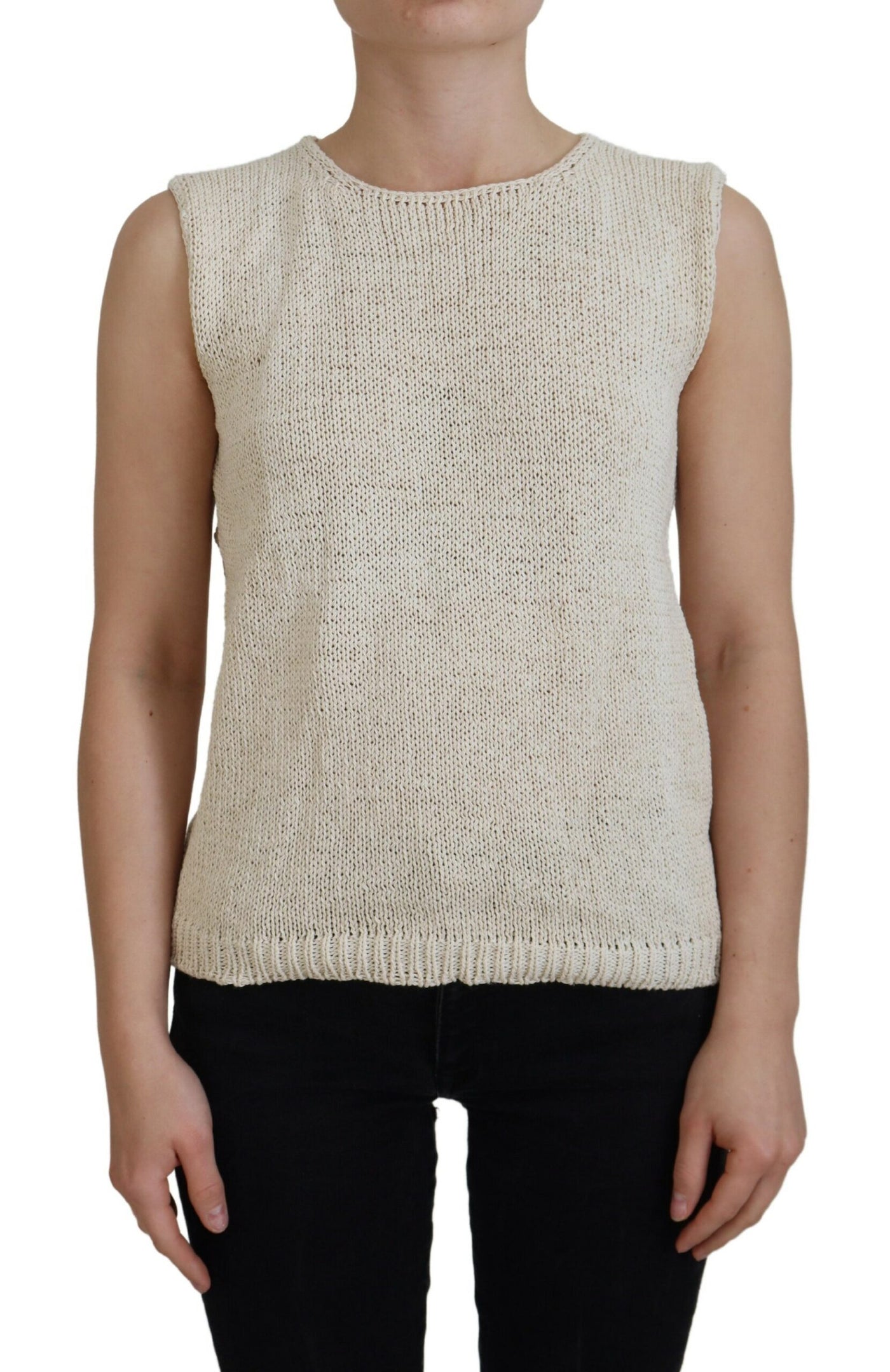 Débardeur sans manches à col rond en coton mélangé beige PINK MEMORIES