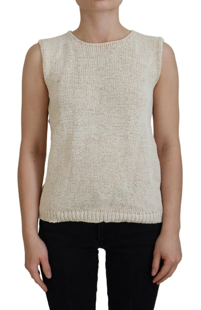 Débardeur sans manches à col rond en coton mélangé beige PINK MEMORIES
