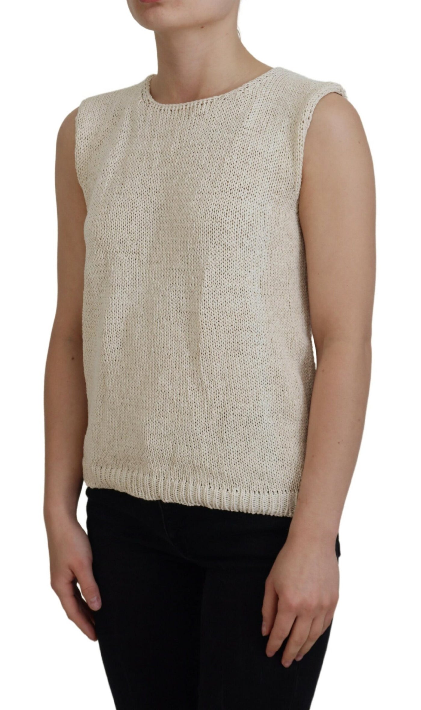 Débardeur sans manches à col rond en coton mélangé beige PINK MEMORIES