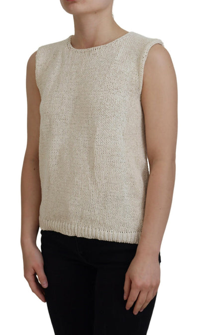 Débardeur sans manches à col rond en coton mélangé beige PINK MEMORIES