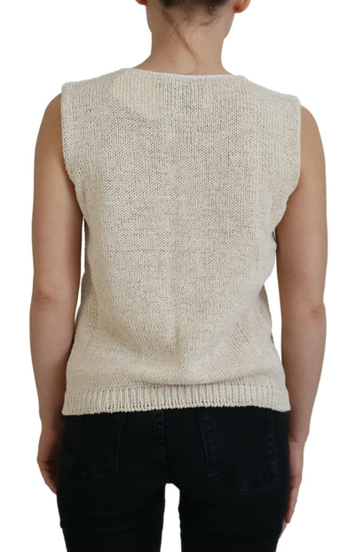 Débardeur sans manches à col rond en coton mélangé beige PINK MEMORIES