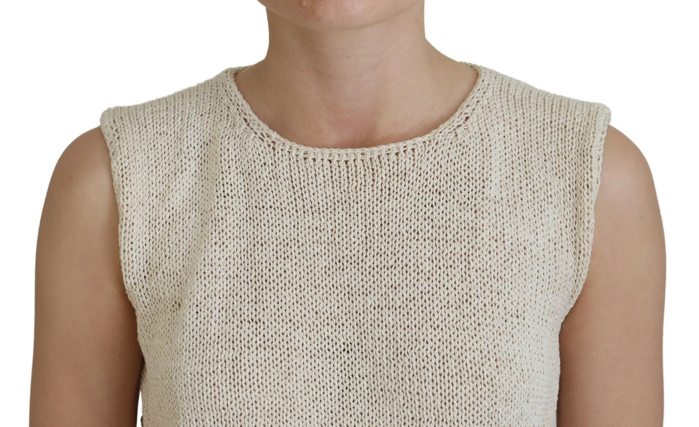 Débardeur sans manches à col rond en coton mélangé beige PINK MEMORIES