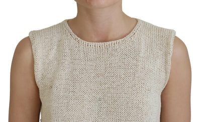 Débardeur sans manches à col rond en coton mélangé beige PINK MEMORIES