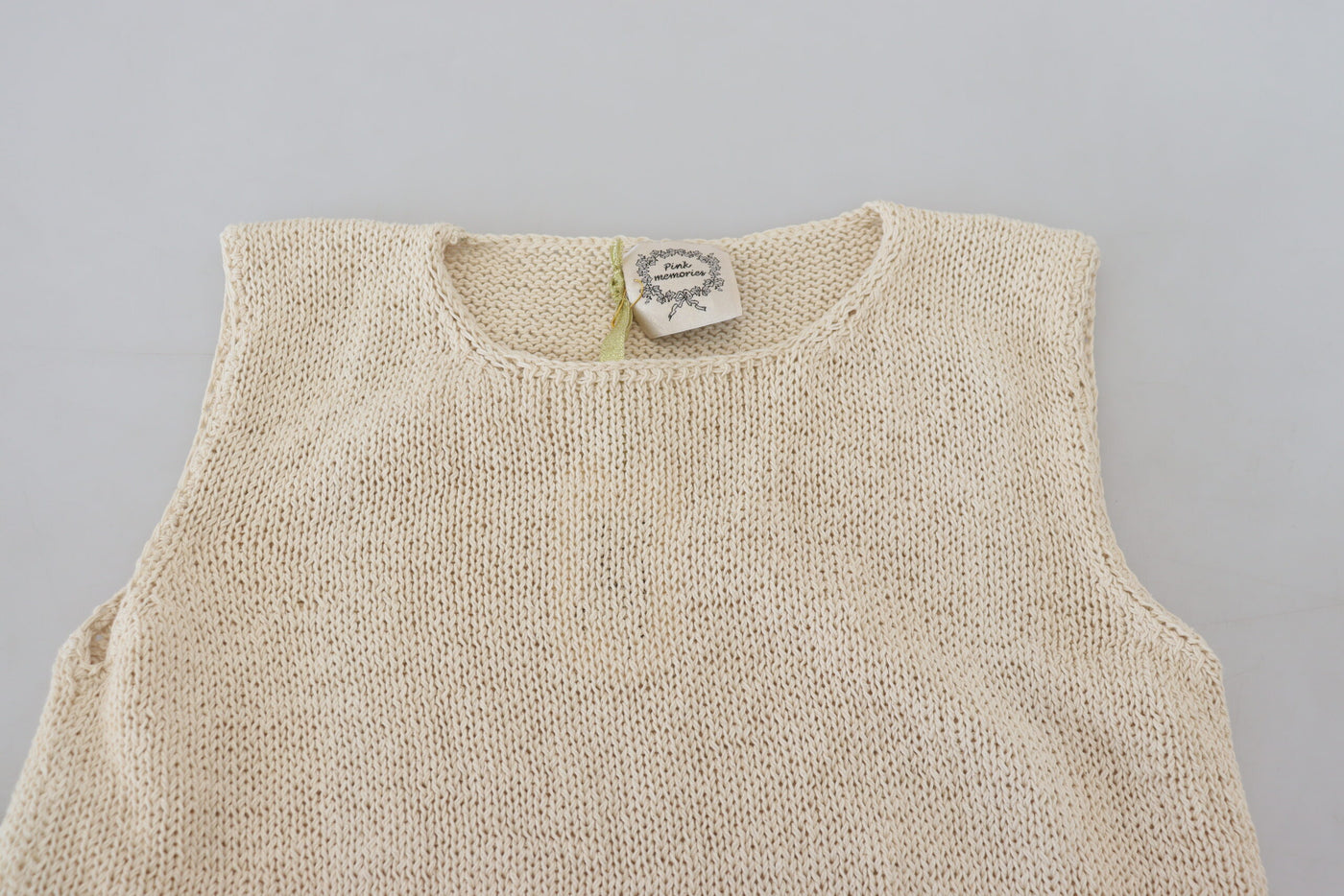 Débardeur sans manches à col rond en coton mélangé beige PINK MEMORIES