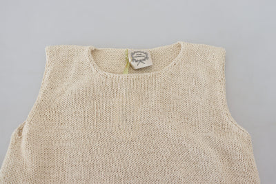 Débardeur sans manches à col rond en coton mélangé beige PINK MEMORIES