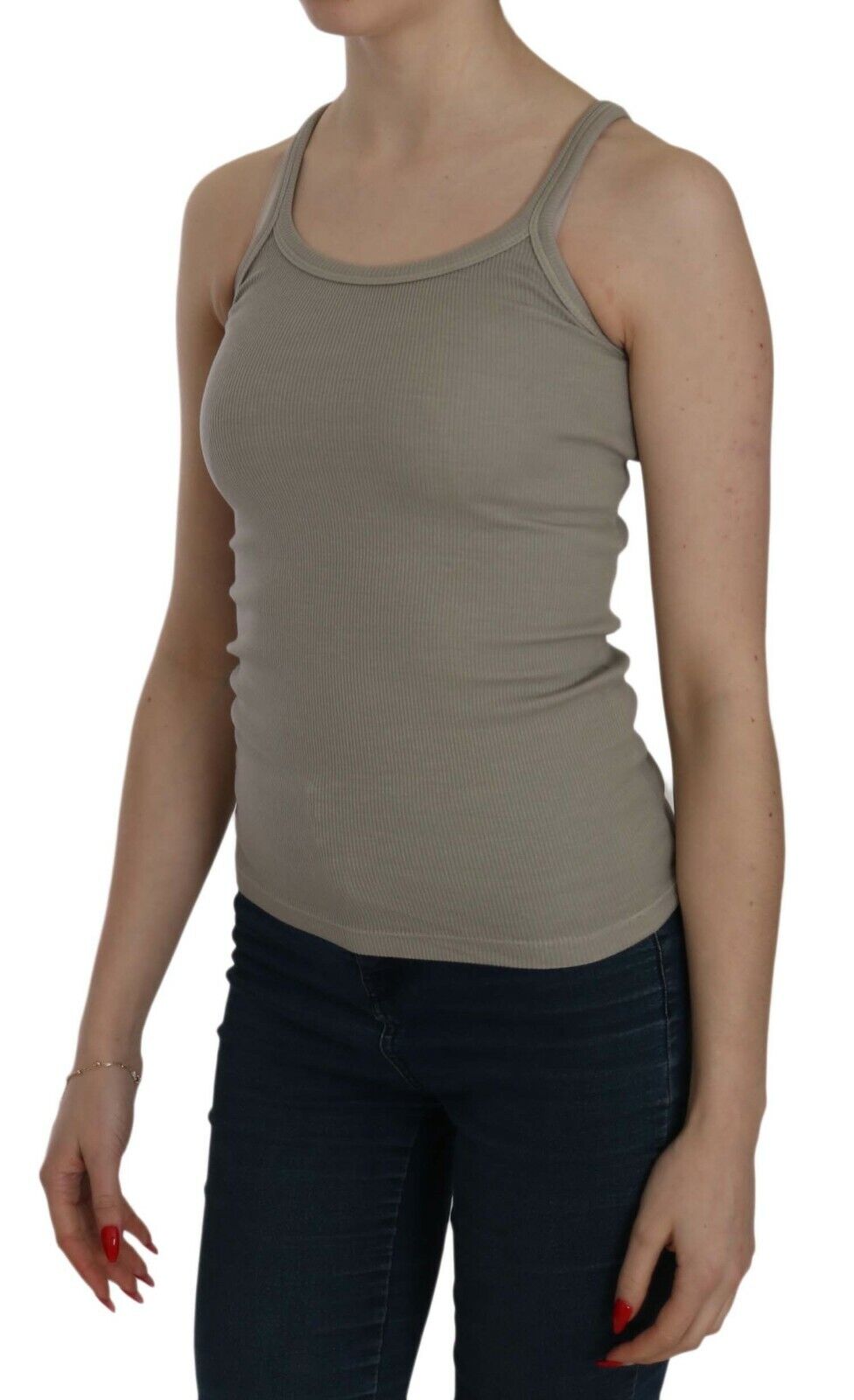PINK MEMORIES Beige mouwloze tanktop met spaghettibandjes