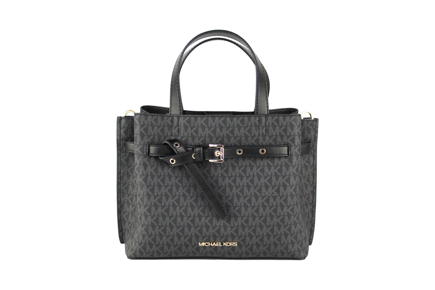 Michael Kors Emilia Small Black Signature PVC Satchel Crossbody Handtas Portemonnee