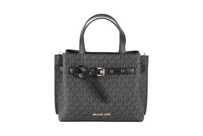 Michael Kors Emilia Small Black Signature PVC Satchel Crossbody Handtas Portemonnee