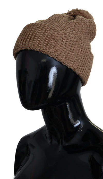 Bonnet d'hiver en fourrure tricotée marron uni Dolce &amp; Gabbana