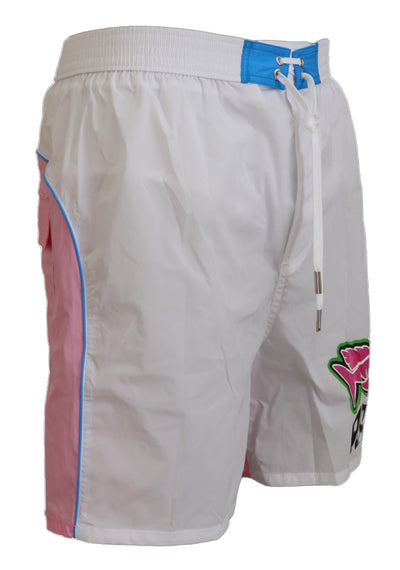 Dsquared² Wit Roze Logo Print Heren Strandkleding Shorts Badmode