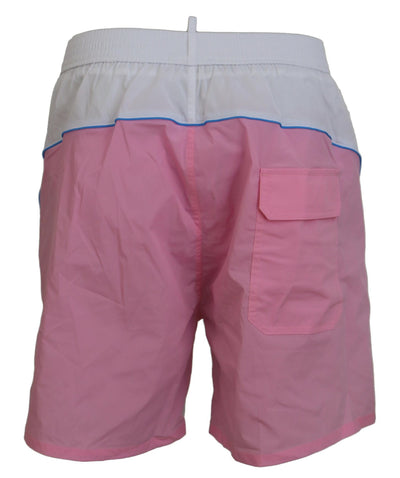 Dsquared² Wit Roze Logo Print Heren Strandkleding Shorts Badmode