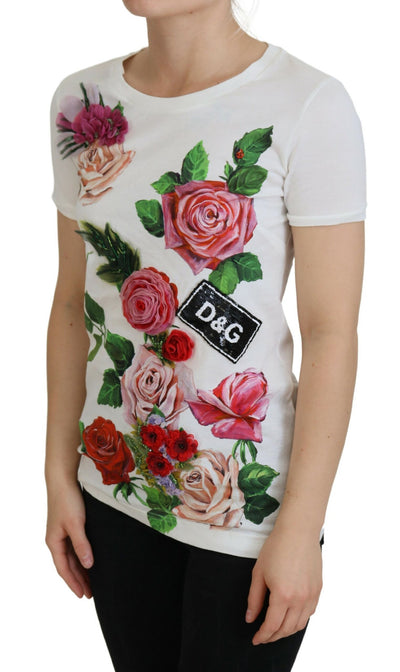 Dolce &amp; Gabbana White Rose DGLogo bedrukte top met korte mouwen