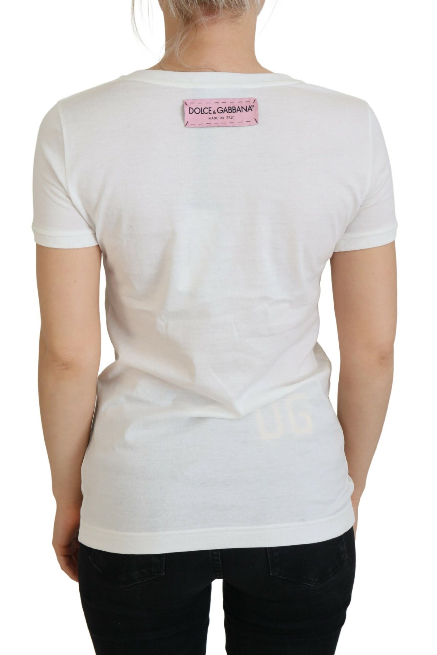 Dolce &amp; Gabbana White Rose DGLogo bedrukte top met korte mouwen