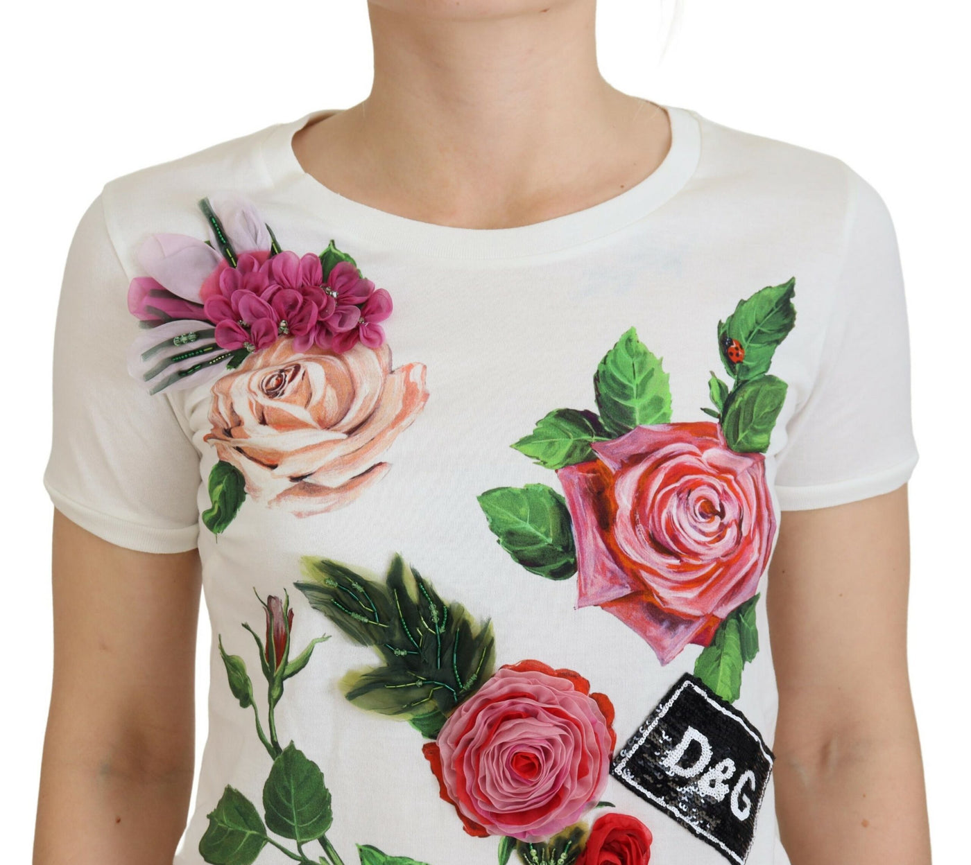 Dolce &amp; Gabbana White Rose DGLogo bedrukte top met korte mouwen