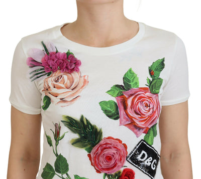 Dolce &amp; Gabbana White Rose DGLogo bedrukte top met korte mouwen