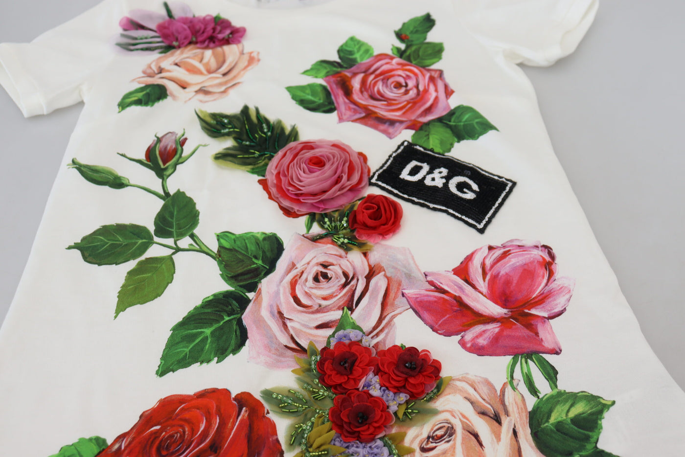 Dolce &amp; Gabbana White Rose DGLogo bedrukte top met korte mouwen