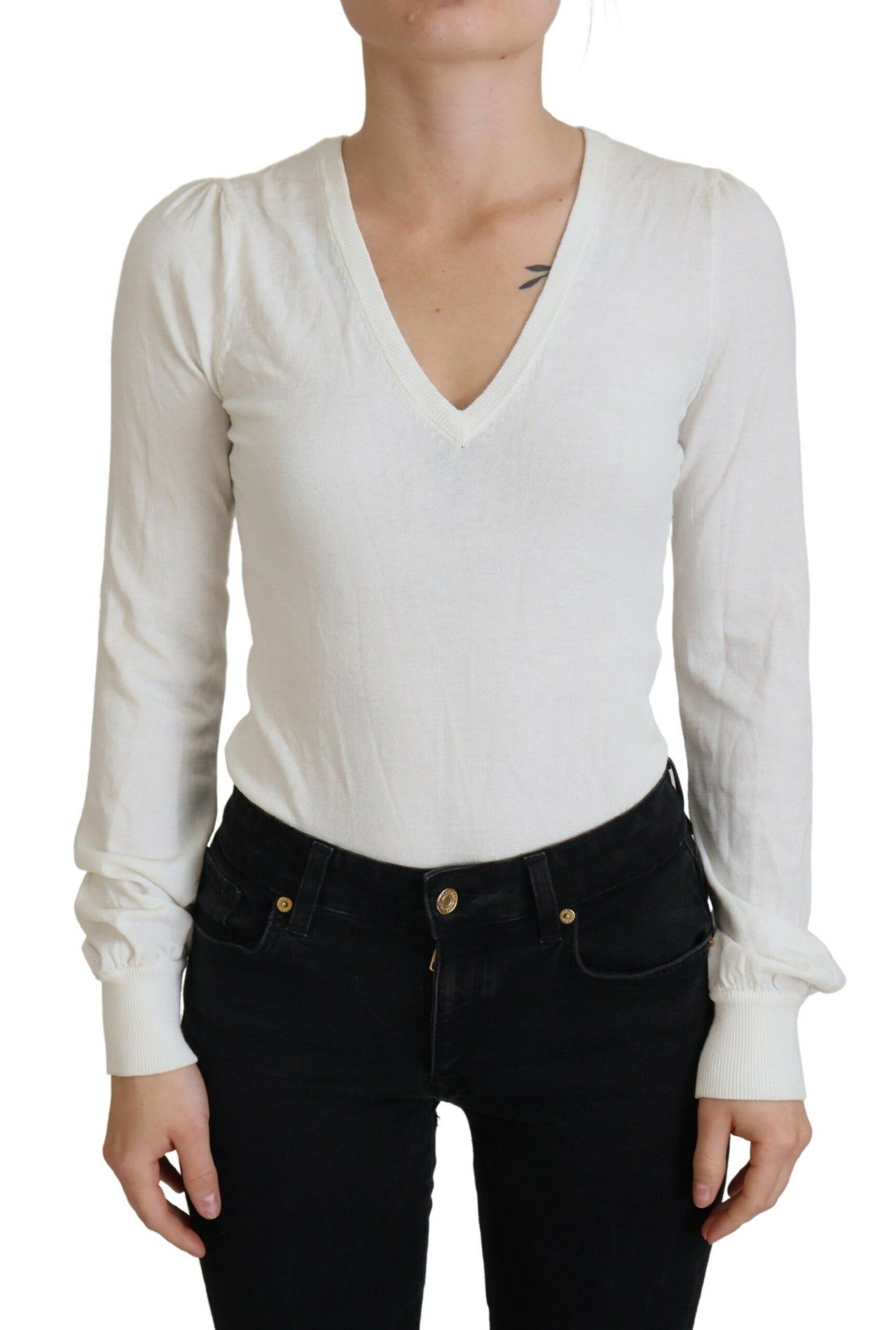 Patrizia Pepe Ivoor V-hals Lange Mouwen Dames Blouse Top