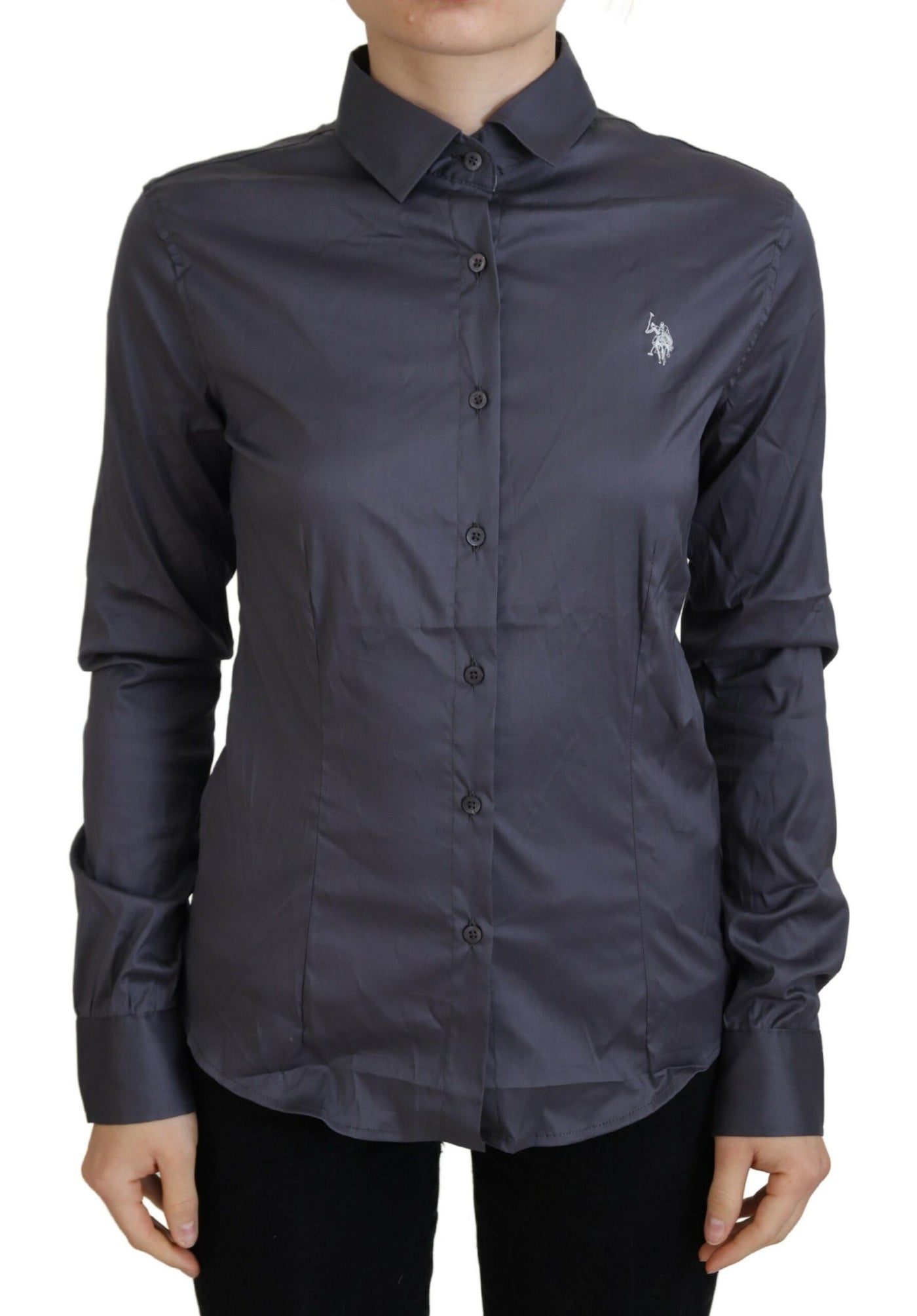 Haut gris à manches longues et col imprimé US POLO ASSN.